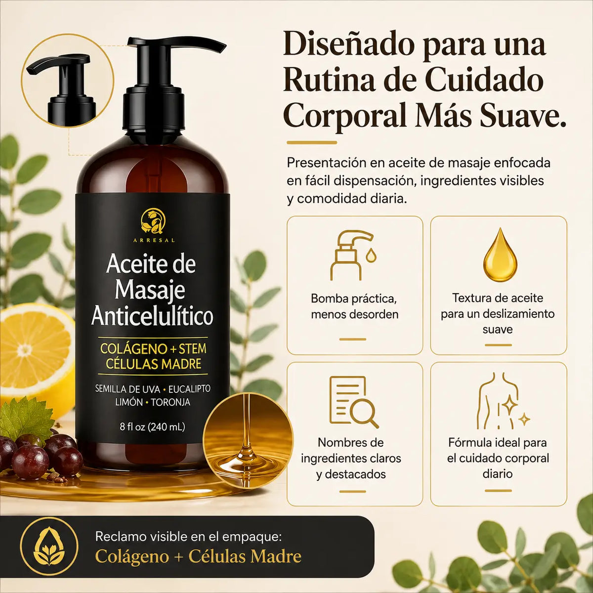 Aceite Corporal Anticelulítico Colágeno - M3 Natural